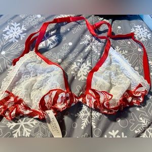 NWT Victoria's Secret Sexy Xmas Metallic Candy Cane Holiday Ruffle Bra SZ S $25